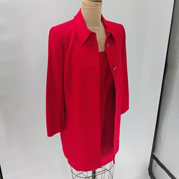 Escada wool dress w/ matching blazer jacket red orange exposed zipper classy - Picture 10 of 16